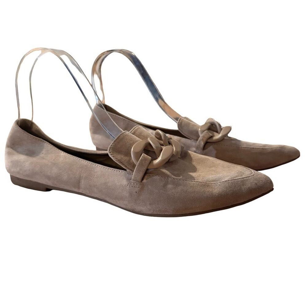 Steve Madden Famed Leather Suede Beige Slip On Point Toe Flats Shoes sz 9.5